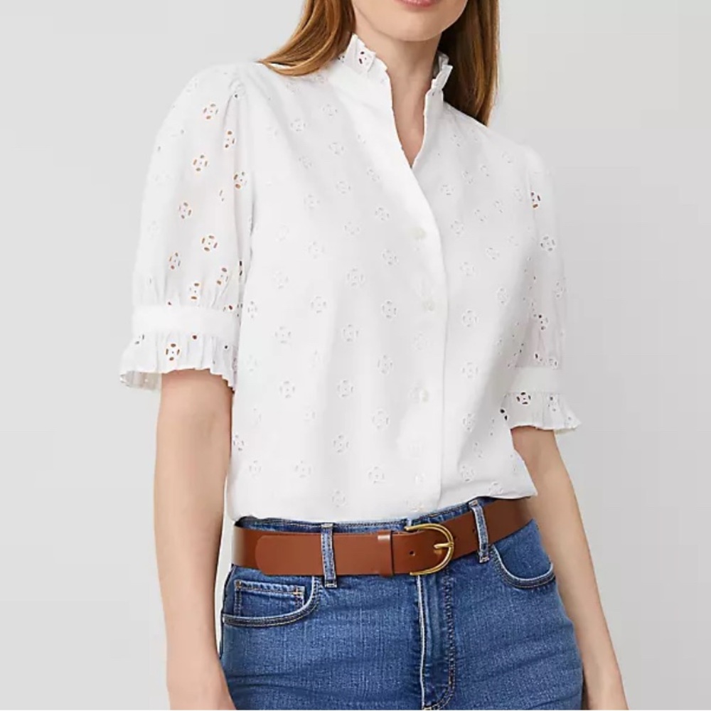 Ann Taylor White Eyelet Blouse